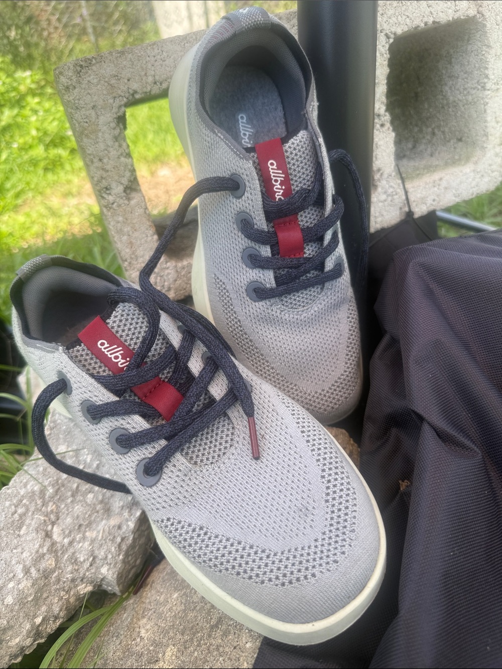 allbirds women Light Gray Knit Sneakers with Red Tongue Tab